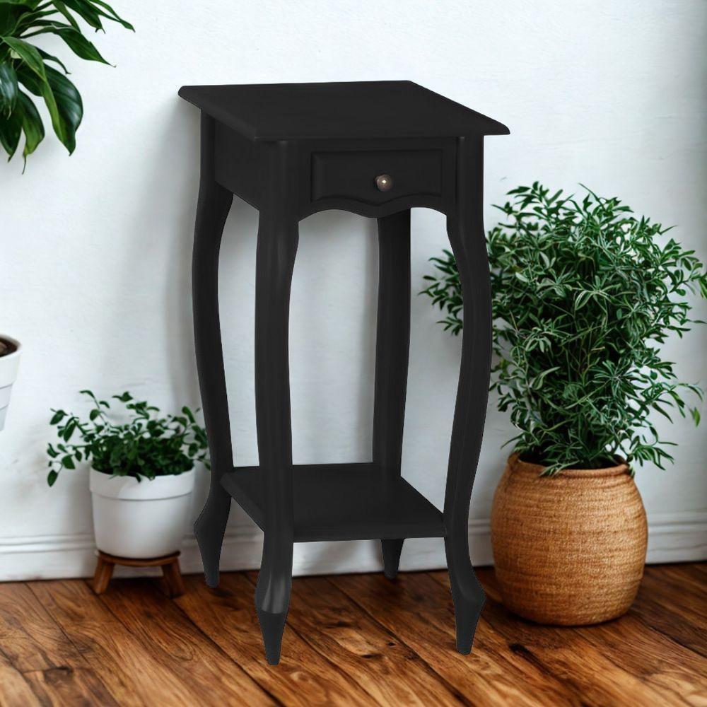 Mesa De Apoio Com Gaveta Falsa E Pé Luiz Xv - Preto Laca - 1