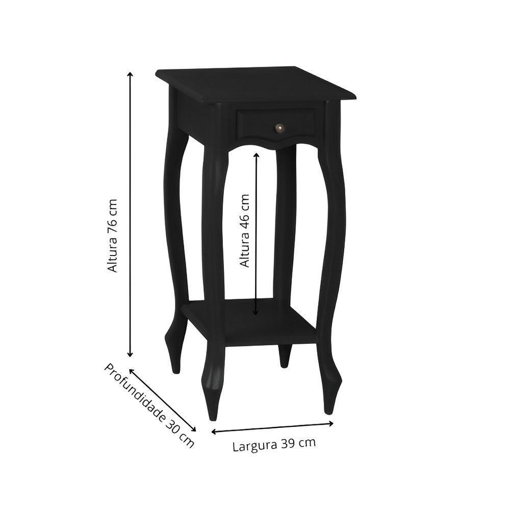 Mesa De Apoio Com Gaveta Falsa E Pé Luiz Xv - Preto Laca - 4