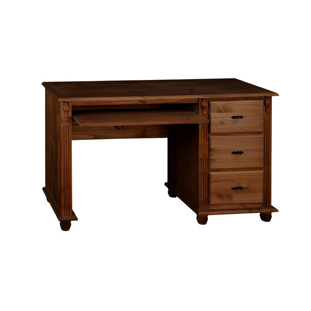 Escrivaninha Com Porta Teclado E Pés Torneados - Castanho Envelhecido - 3