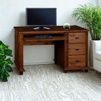 Escrivaninha Com Porta Teclado E Pés Torneados - Castanho Envelhecido - 1