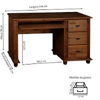Escrivaninha Com Porta Teclado E Pés Torneados - Castanho Envelhecido - 5