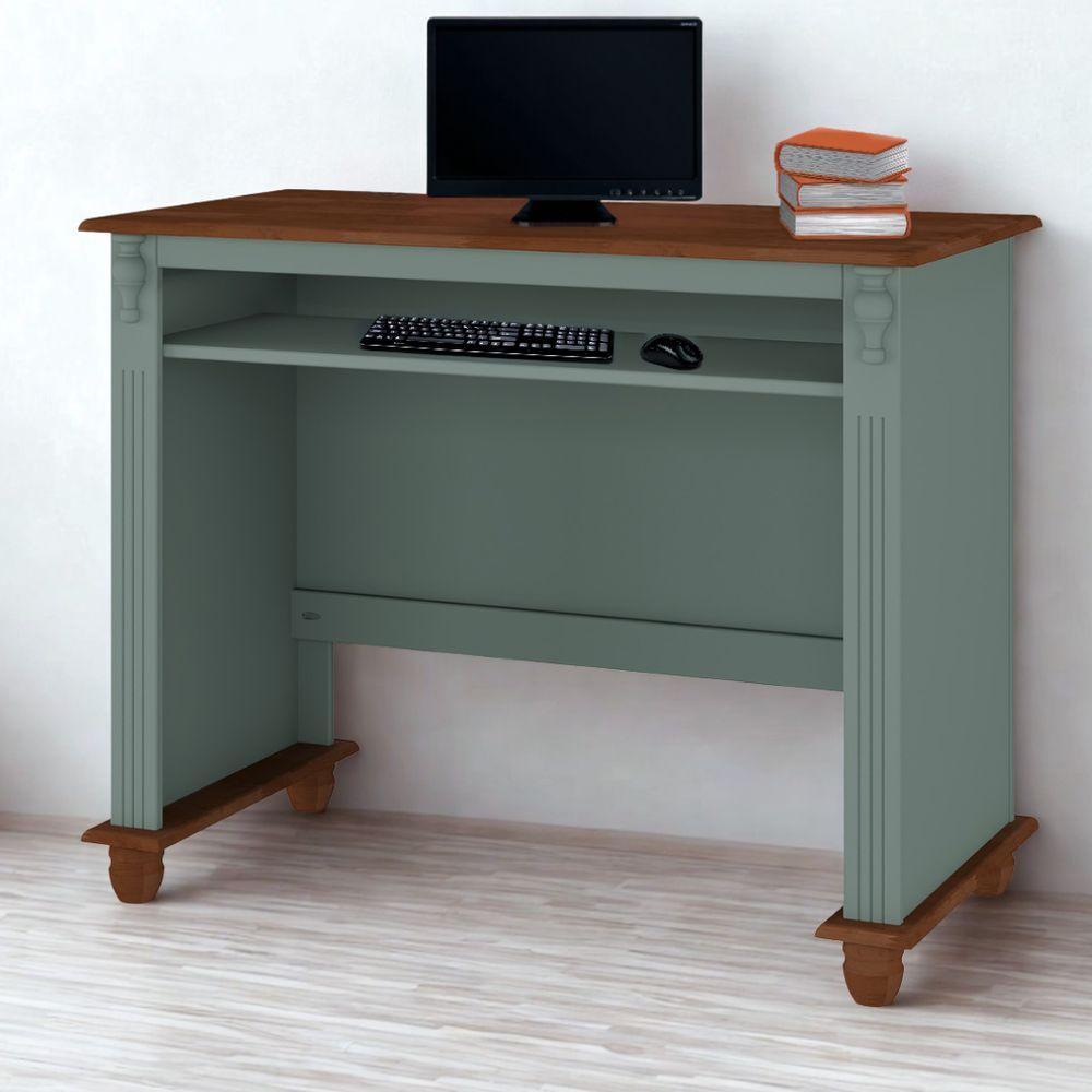 Escrivaninha De Madeira Com Porta Teclado E Pés Torneados - Verde Menta Com Tampo E Base Imbuia Glazer - 1