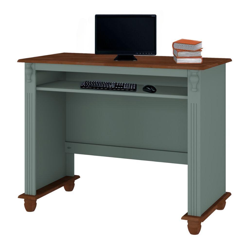 Escrivaninha De Madeira Com Porta Teclado E Pés Torneados - Verde Menta Com Tampo E Base Imbuia Glazer - 2