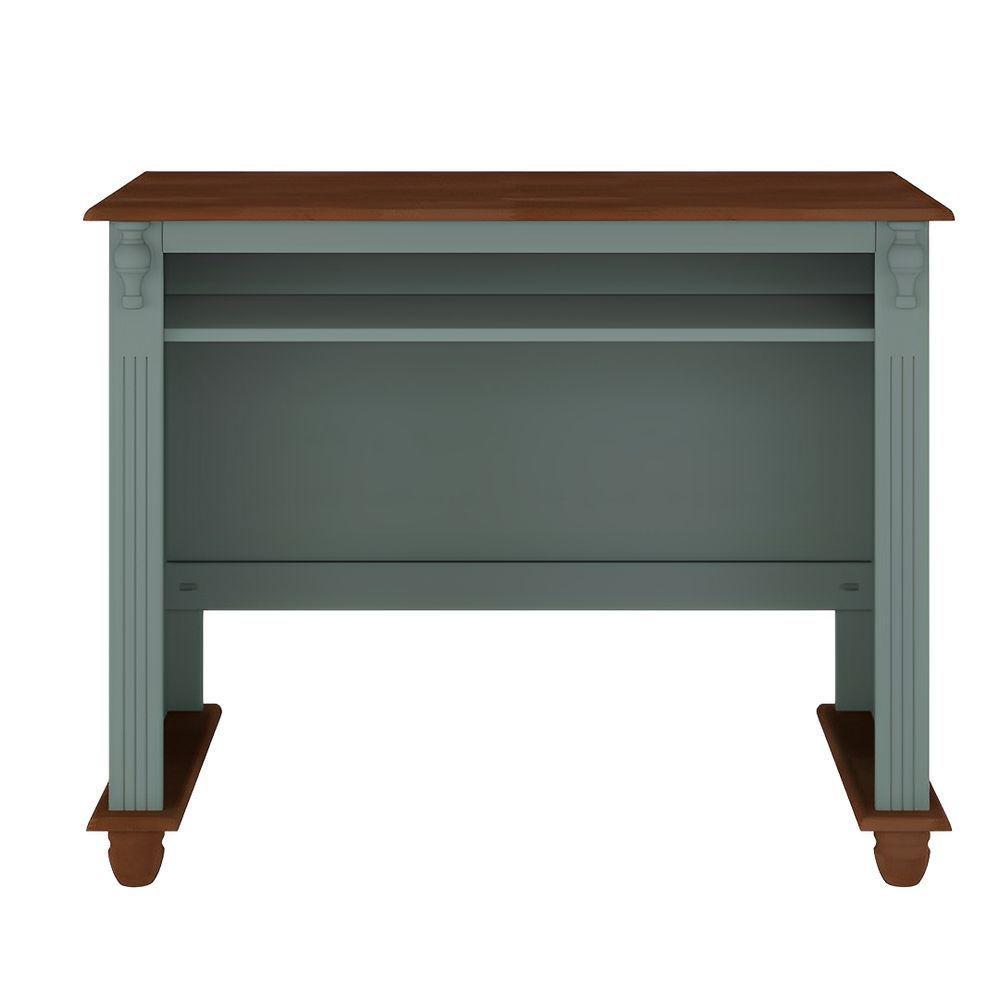 Escrivaninha De Madeira Com Porta Teclado E Pés Torneados - Verde Menta Com Tampo E Base Imbuia Glazer - 3