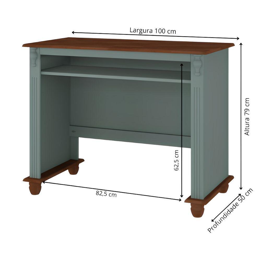 Escrivaninha De Madeira Com Porta Teclado E Pés Torneados - Verde Menta Com Tampo E Base Imbuia Glazer - 4