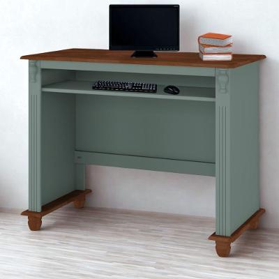 Escrivaninha De Madeira Com Porta Teclado E Pés Torneados - Verde Menta Com Tampo E Base Imbuia Glazer