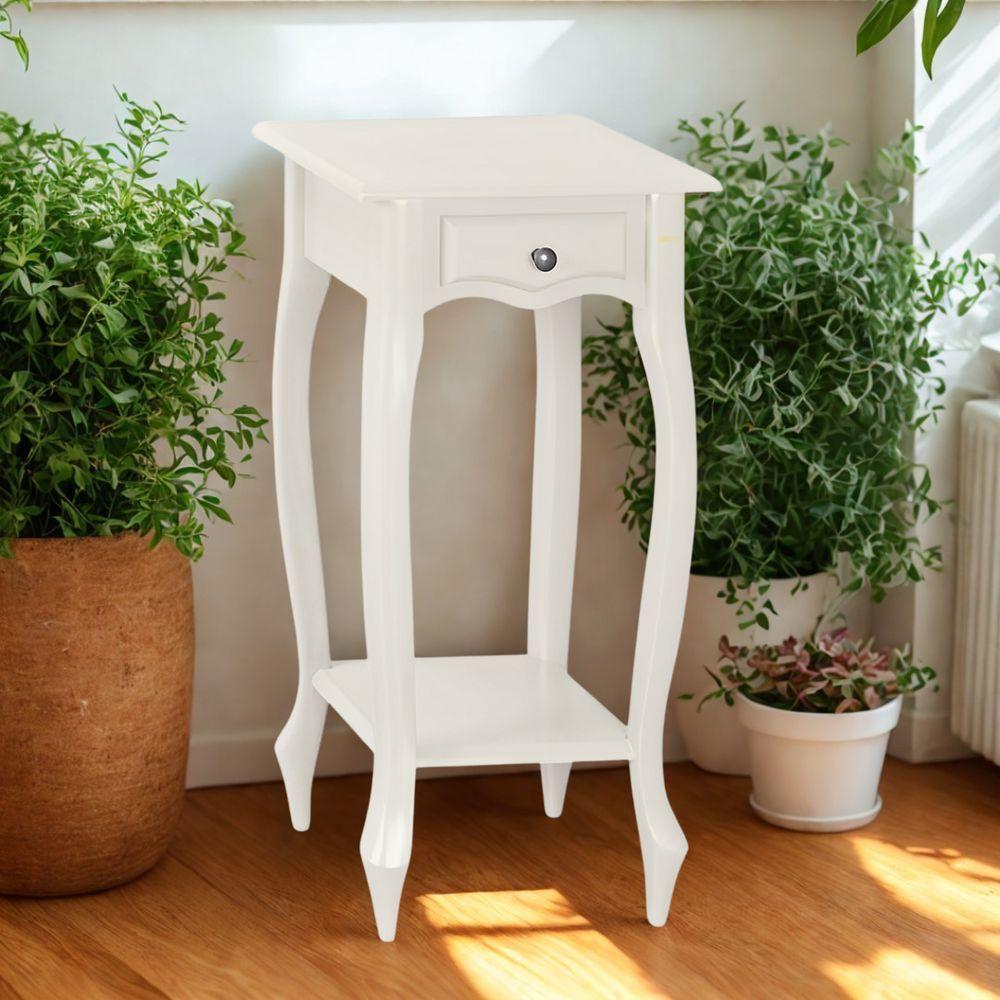 Mesa De Apoio Com Gaveta Falsa E Pé Luiz Xv - Branco Laca - 1