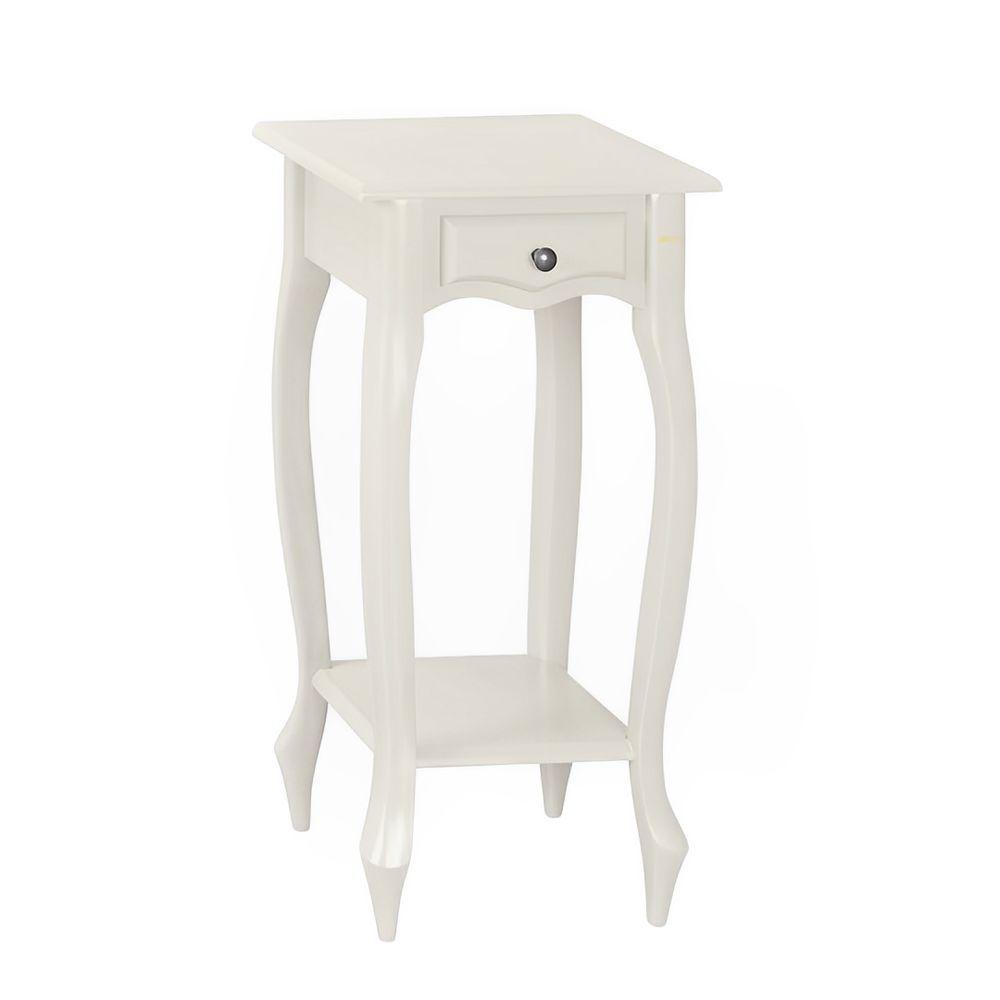 Mesa De Apoio Com Gaveta Falsa E Pé Luiz Xv - Branco Laca - 2