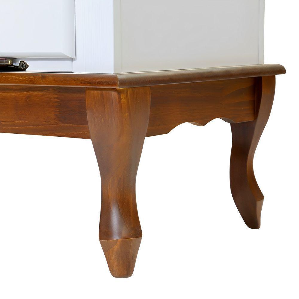 Mesa De Centro Retangular 2 Portas Pés Luiz Xv - Branco Laca Com Tampo E Base Imbuia Glazer - 3