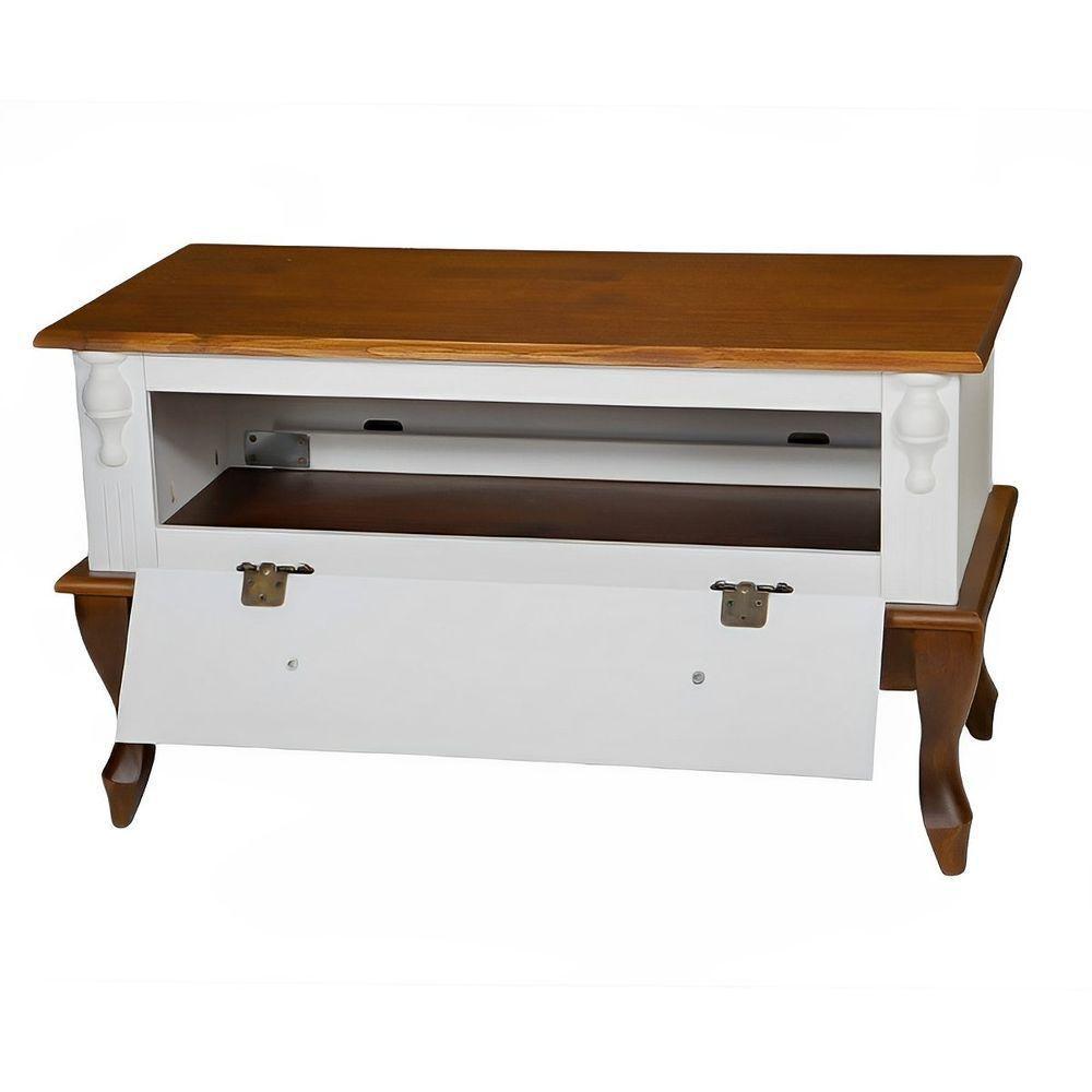 Mesa De Centro Retangular 2 Portas Pés Luiz Xv - Branco Laca Com Tampo E Base Imbuia Glazer - 4