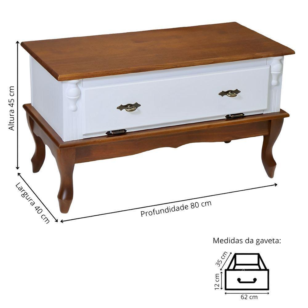 Mesa De Centro Retangular 2 Portas Pés Luiz Xv - Branco Laca Com Tampo E Base Imbuia Glazer - 5