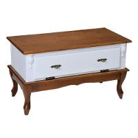 Mesa De Centro Retangular 2 Portas Pés Luiz Xv - Branco Laca Com Tampo E Base Imbuia Glazer - 1