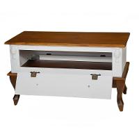 Mesa De Centro Retangular 2 Portas Pés Luiz Xv - Branco Laca Com Tampo E Base Imbuia Glazer