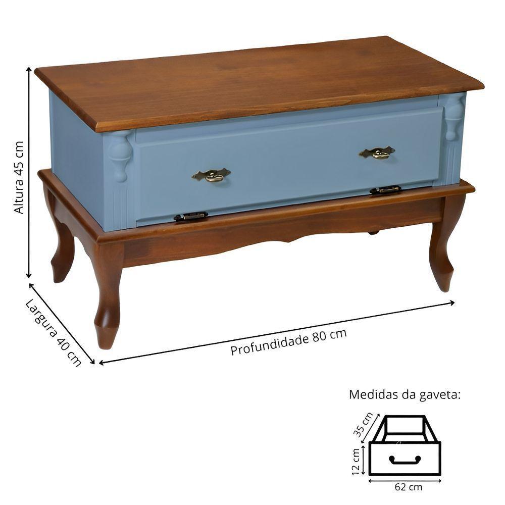 Mesa De Centro Retangular 2 Portas Pés Luiz Xv - Azul Céu Laca Com Tampo E Base Imbuia Glazer - 4