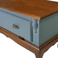 Mesa De Centro Retangular 2 Portas Pés Luiz Xv - Azul Céu Laca Com Tampo E Base Imbuia Glazer - 2