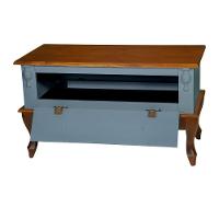 Mesa De Centro Retangular 2 Portas Pés Luiz Xv - Azul Céu Laca Com Tampo E Base Imbuia Glazer - 3