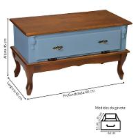 Mesa De Centro Retangular 2 Portas Pés Luiz Xv - Azul Céu Laca Com Tampo E Base Imbuia Glazer - 4