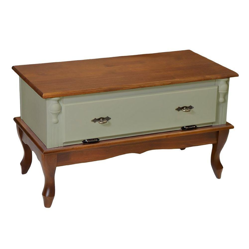 Mesa De Centro Retangular 2 Portas Pés Luiz Xv - Verde Chá Com Tampo E Base Imbuia Glazer - 1