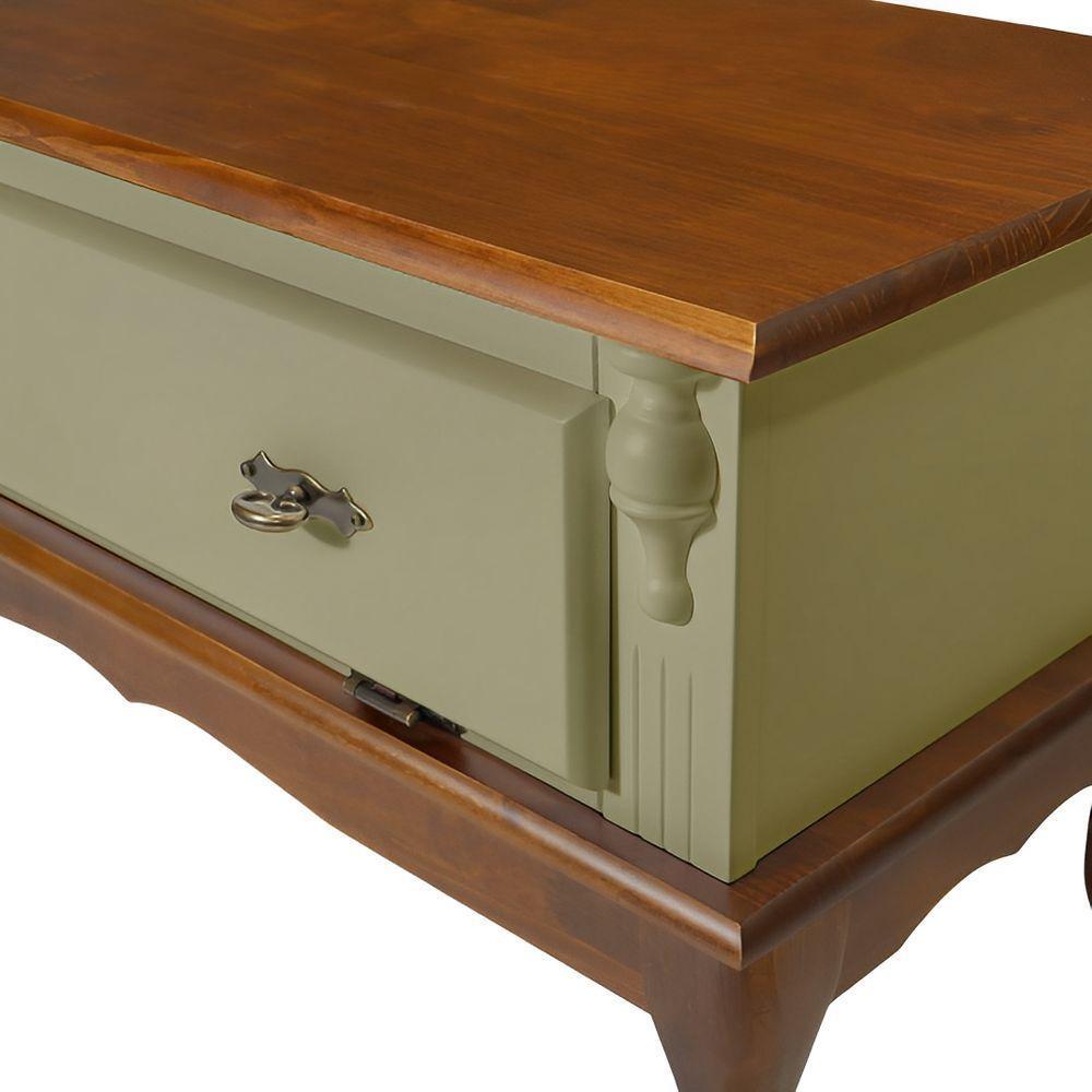 Mesa De Centro Retangular 2 Portas Pés Luiz Xv - Verde Chá Com Tampo E Base Imbuia Glazer - 3