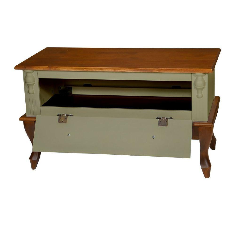 Mesa De Centro Retangular 2 Portas Pés Luiz Xv - Verde Chá Com Tampo E Base Imbuia Glazer - 4