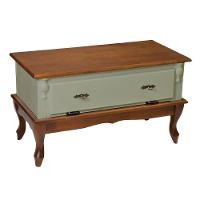 Mesa De Centro Retangular 2 Portas Pés Luiz Xv - Verde Chá Com Tampo E Base Imbuia Glazer - 1