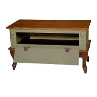 Mesa De Centro Retangular 2 Portas Pés Luiz Xv - Verde Chá Com Tampo E Base Imbuia Glazer