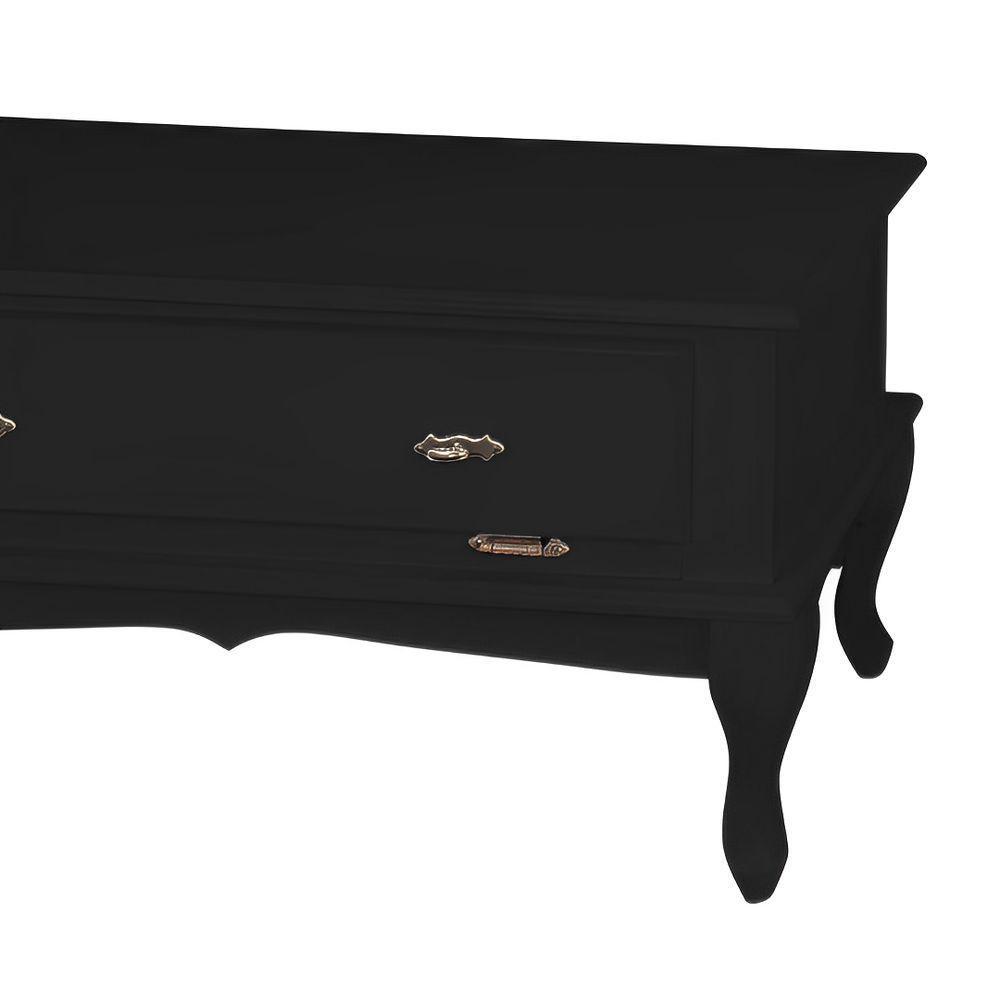 Mesa De Centro Retangular 2 Portas Pés Luiz Xv - Preto Laca - 2