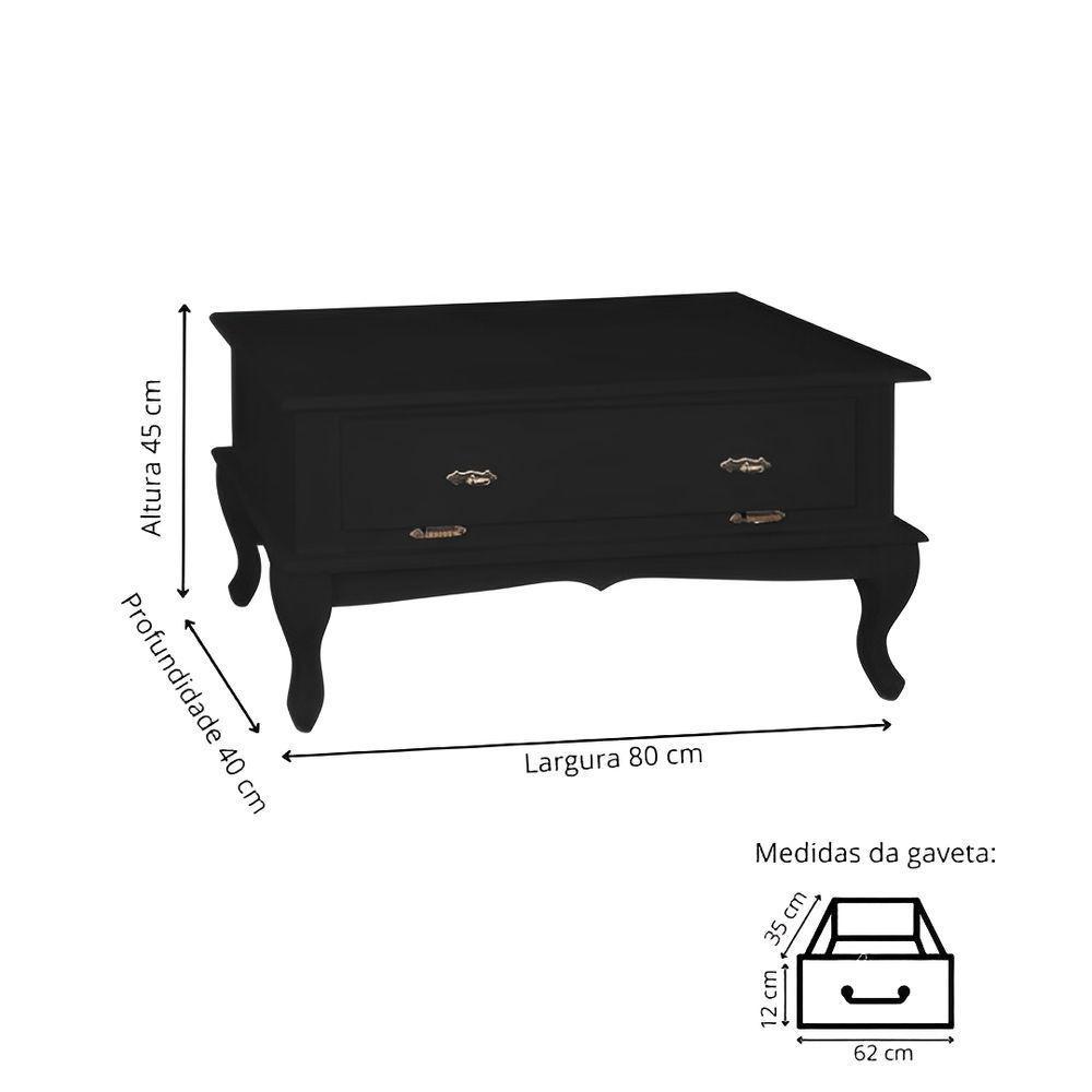 Mesa De Centro Retangular 2 Portas Pés Luiz Xv - Preto Laca - 3