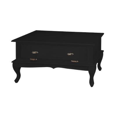 Mesa De Centro Retangular 2 Portas Pés Luiz Xv - Preto Laca