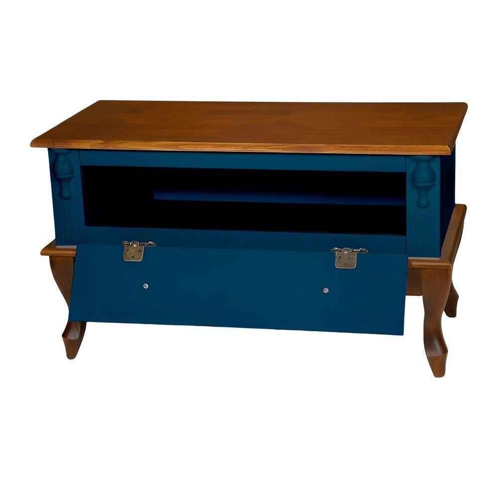 Mesa De Centro Retangular 2 Portas Pés Luiz Xv - Azul Bic Laca Com Tampo E Base Imbuia Glazer - 3