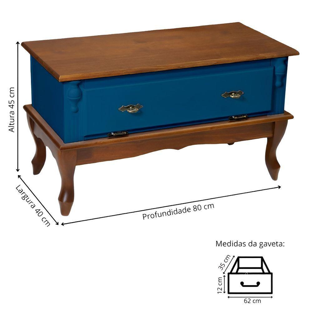 Mesa De Centro Retangular 2 Portas Pés Luiz Xv - Azul Bic Laca Com Tampo E Base Imbuia Glazer - 5