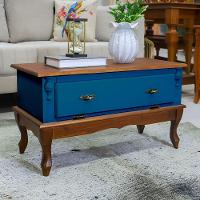 Mesa De Centro Retangular 2 Portas Pés Luiz Xv - Azul Bic Laca Com Tampo E Base Imbuia Glazer - 2