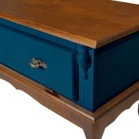 Mesa De Centro Retangular 2 Portas Pés Luiz Xv - Azul Bic Laca Com Tampo E Base Imbuia Glazer