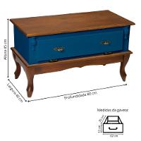 Mesa De Centro Retangular 2 Portas Pés Luiz Xv - Azul Bic Laca Com Tampo E Base Imbuia Glazer - 5