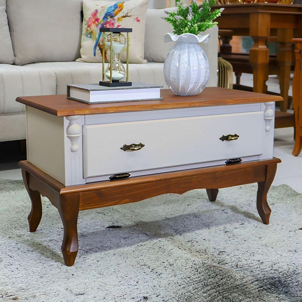 Mesa De Centro Retangular 2 Portas Pés Luiz Xv - Nude Laca Com Tampo E Base Imbuia Glazer - 2