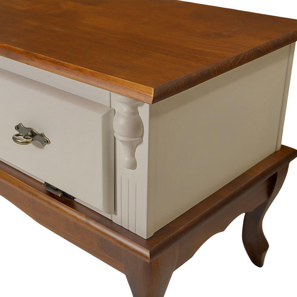 Mesa De Centro Retangular 2 Portas Pés Luiz Xv - Nude Laca Com Tampo E Base Imbuia Glazer - 3