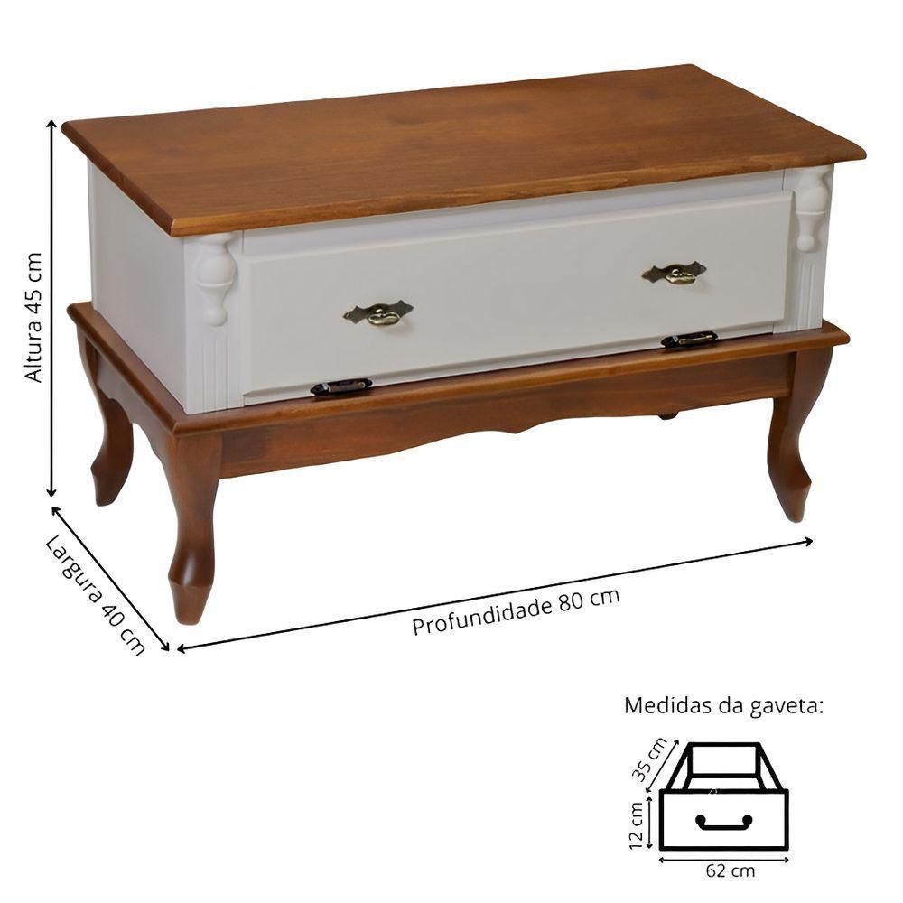 Mesa De Centro Retangular 2 Portas Pés Luiz Xv - Nude Laca Com Tampo E Base Imbuia Glazer - 5