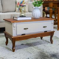 Mesa De Centro Retangular 2 Portas Pés Luiz Xv - Nude Laca Com Tampo E Base Imbuia Glazer - 2