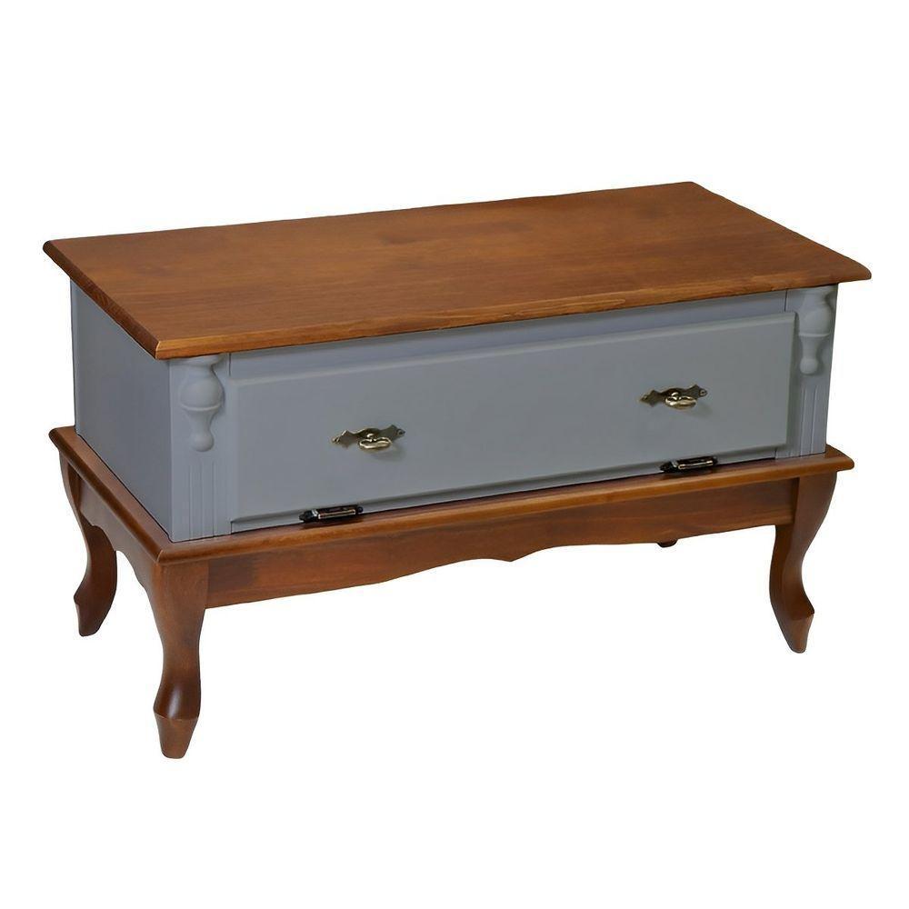 Mesa De Centro Retangular 2 Portas Pés Luiz Xv - Cinza Laca Com Tampos E Base Imbuia Glazer - 1