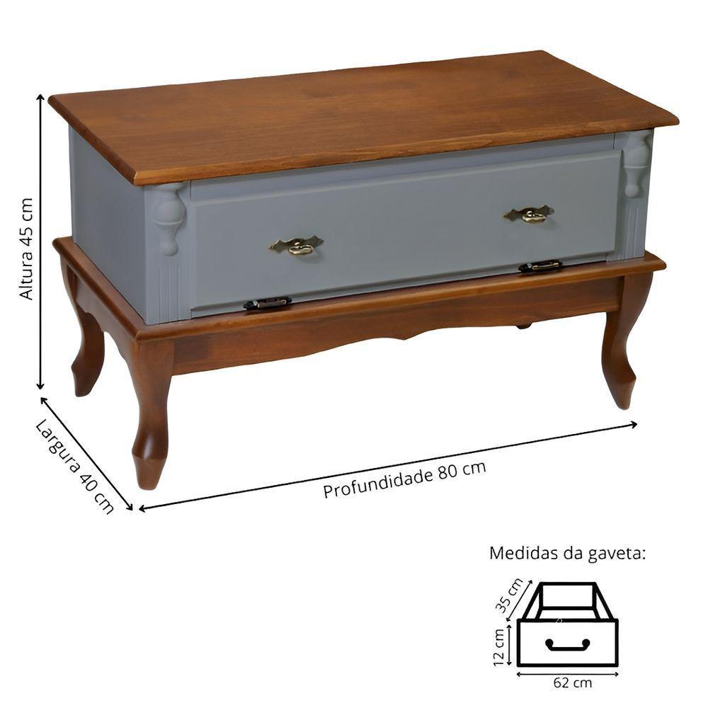 Mesa De Centro Retangular 2 Portas Pés Luiz Xv - Cinza Laca Com Tampos E Base Imbuia Glazer - 5