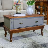 Mesa De Centro Retangular 2 Portas Pés Luiz Xv - Cinza Laca Com Tampos E Base Imbuia Glazer - 2