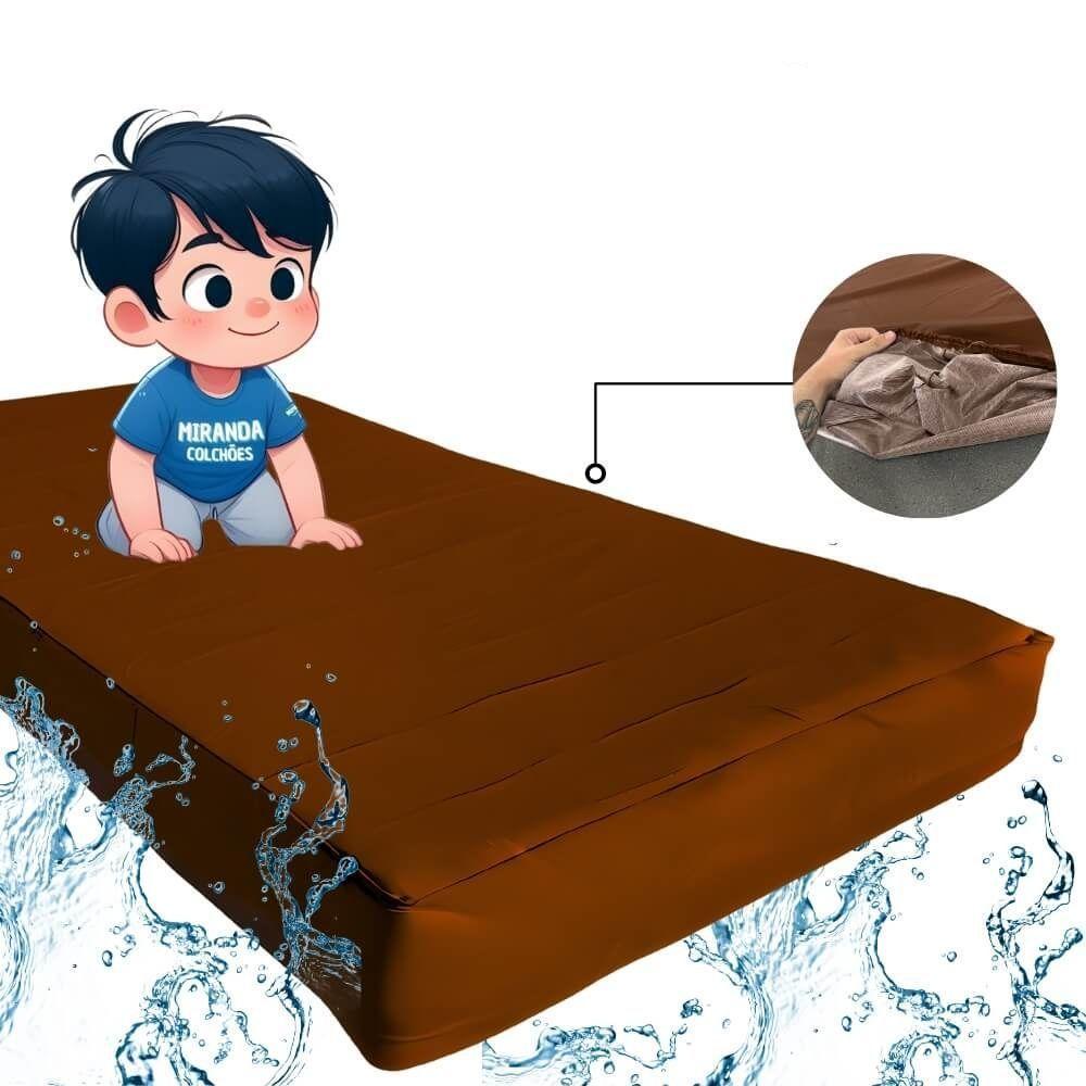 Capa Protetora Impermeável Hospitalar P/ Colchão Lençol Elástico Solteiro 88x188x20cm - Marrom - 9