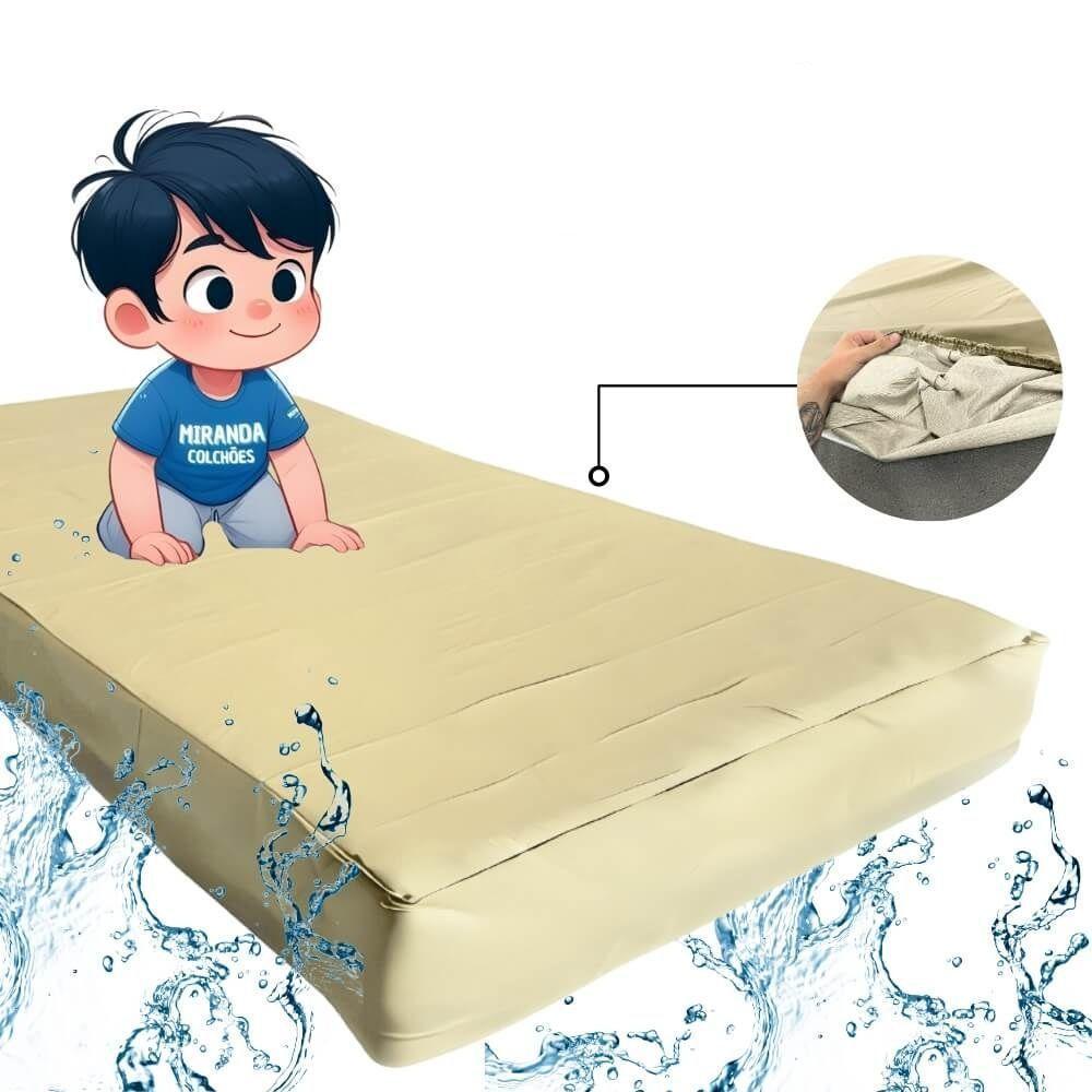 Capa Protetora Impermeável Hospitalar P/ Colchão Lençol Elástico Solteiro 88x188x20cm - Bege - 2