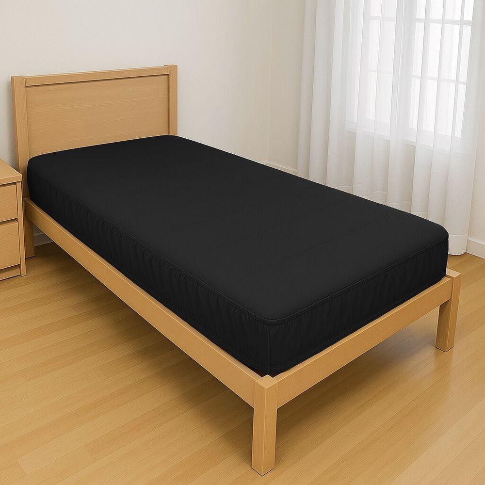 Capa Protetora Impermeável Colchão Lençol Elástico Solteiro 88x188x20cm - Preta - 1