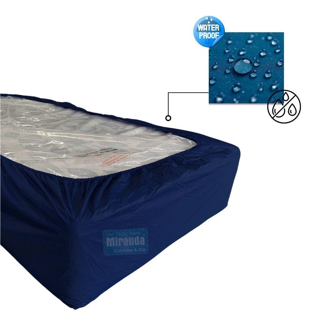 Capa Protetora Impermeável Colchão Lençol Elástico Solteiro 88x188x20cm - Azul Marinho - 2