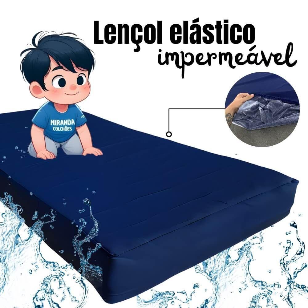 Capa Protetora Impermeável Colchão Lençol Elástico Solteiro 88x188x20cm - Azul Marinho - 3