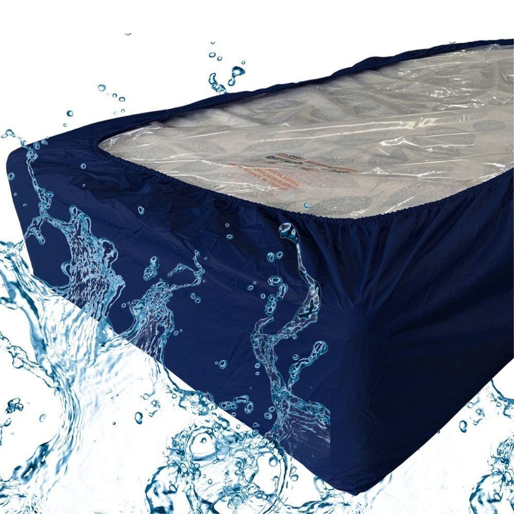 Capa Protetora Impermeável Colchão Lençol Elástico Solteiro 88x188x20cm - Azul Marinho - 5