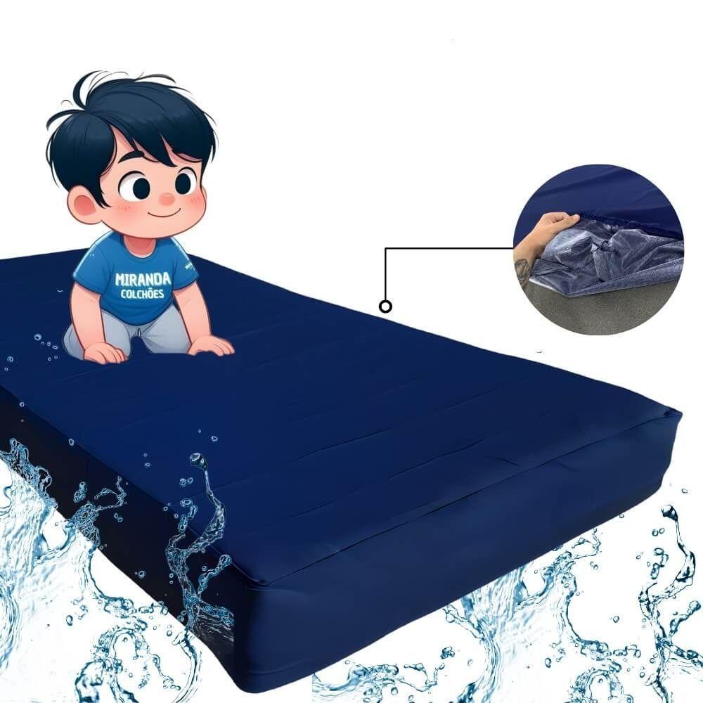 Capa Protetora Impermeável Colchão Lençol Elástico Solteiro 88x188x20cm - Azul Marinho - 10