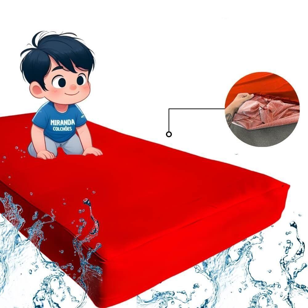 Capa Protetora Impermeável Hospitalar P/ Colchão Lençol Elástico Solteiro 88x188x20cm - Vermelha - 9