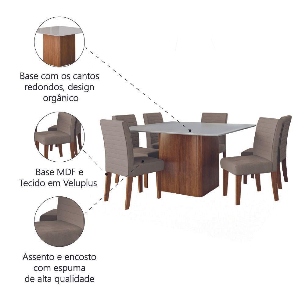 Conjunto Sala De Jantar Mesa Quadrada Montevideo 1,36m 6 Cadeiras Creta Dobuê Madeirado/mascavo - 5